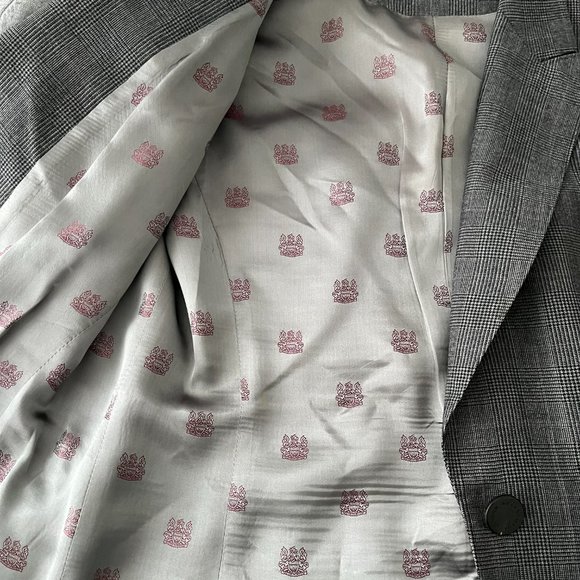 Aquascutum London One Button Closure Gray Check 100% Wool Blazer Women Size 14 - Picture 5 of 10